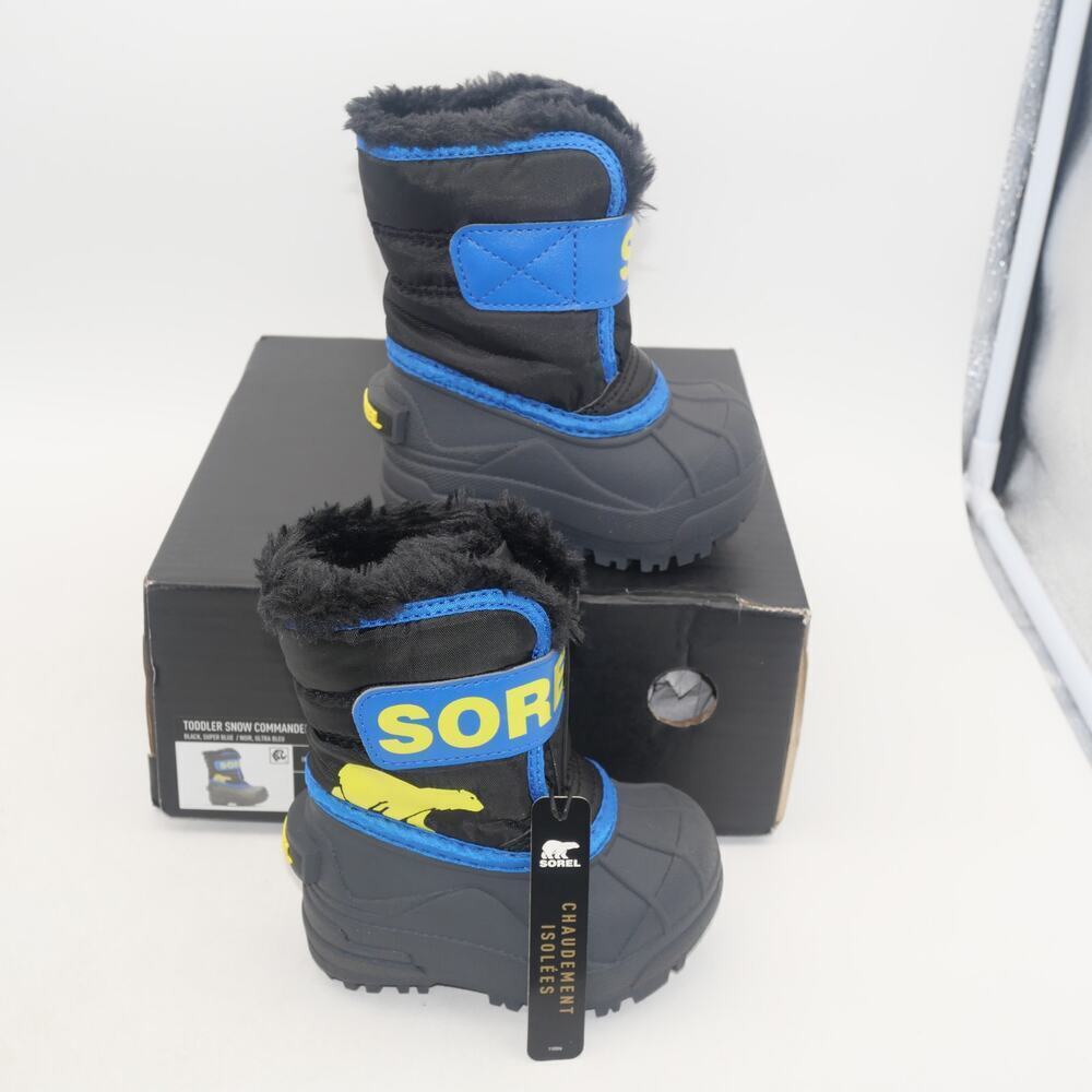 NEW Sorel Snow Commander Winter Boots Black Blue Toddler Baby Little Kids 4 - Picture 4 of 11